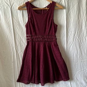 Free People burgundy lace cut out dress